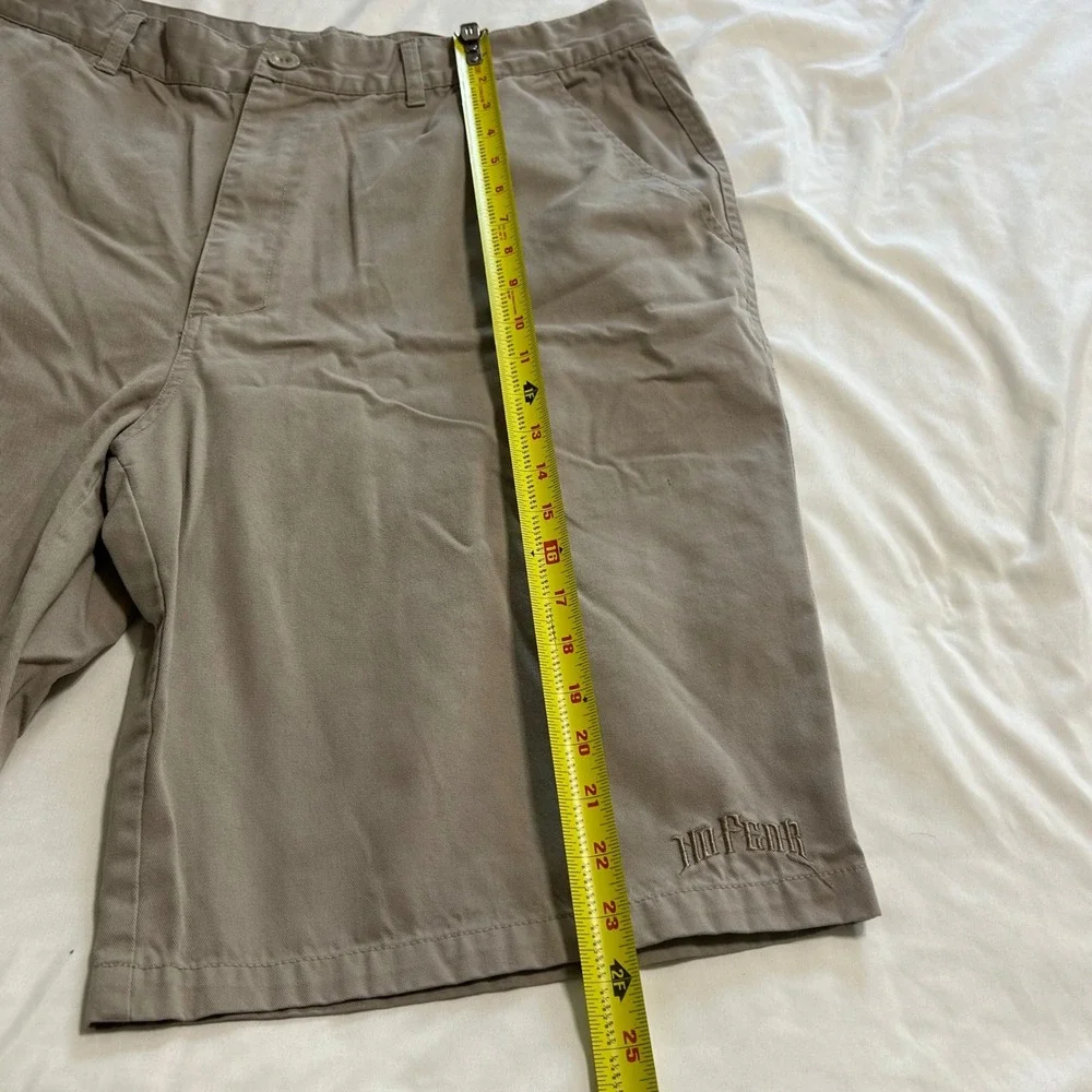 Y2K No Fear Mens Khaki Chino Shorts Embroidered Logo Skate Casual Tan Size 40
